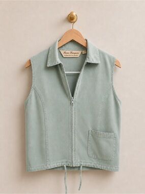 Norm Thompson 100% Lyocell Zip Front Utility Vest PXS Sage Green
